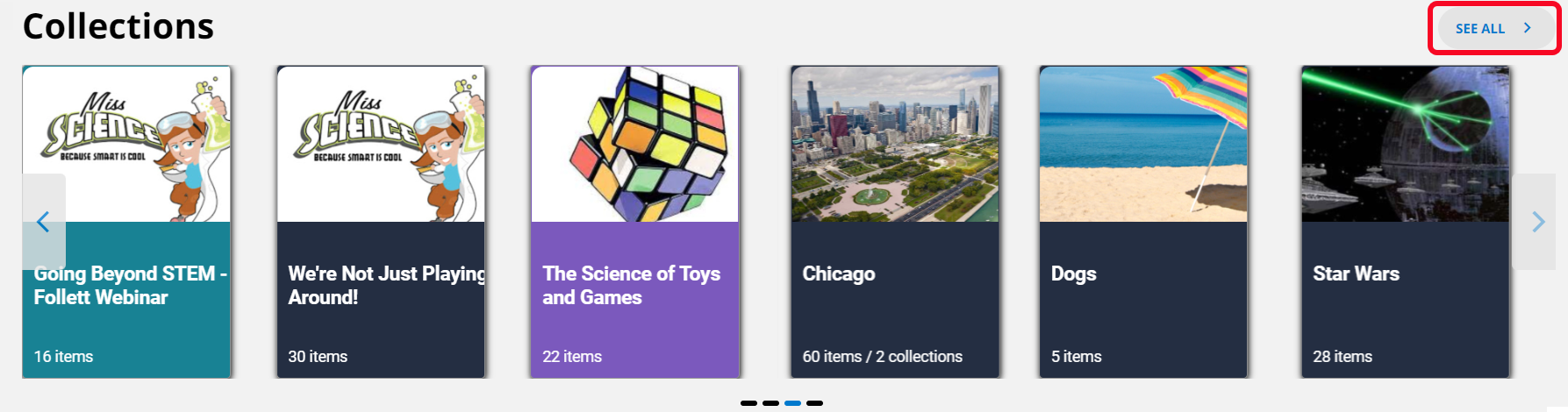 Collections ribbon on the Destiny Discover homepage.