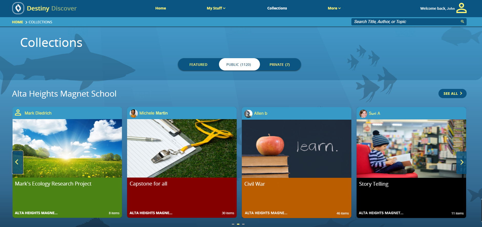 Collections homepage with Under the Sea theme.