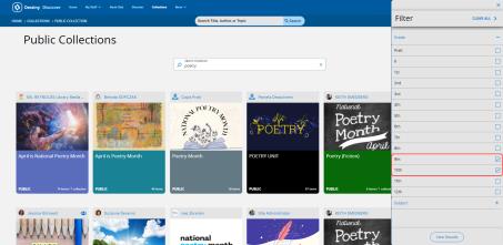 Filter options, including Grade and Subject, on the Public Collections page.