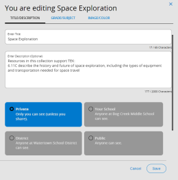 Edit collection pop-up.