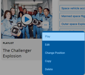 Playlist options, including Play, Edit, Change Position, Copy, and Delete.