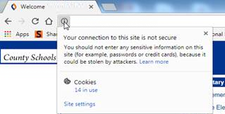 Web browser message that says site's connection is not secure.