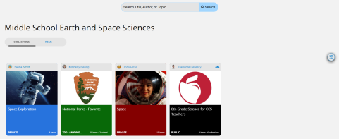 Search results page with collections that have the same standard attached.
